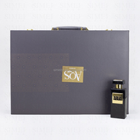 Boîte à parfum et cosmétique en bois MDF de luxe poignée en cuir PU forme rectangulaire pour emballage d'huile essentielle de vêtements pour les soins de la peau