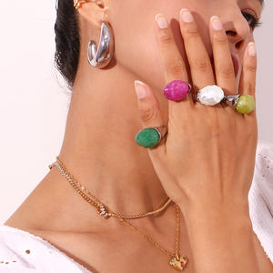 Anillos coloridos de acero inoxidable con piedra acrílica chapada en oro de 18 quilates, joyería de moda de calidad fina para niñas, regalo de compromiso de boda - Product Image 4