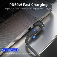 Laptop PD 60W 180 Grados 3A Cable USB de carga rápida para teléfonos tipo C y computadora 2 en 1 USB A + C Cable de transferencia de datos