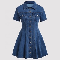 Robe en jean YUANBOFEI pour femme, mini-robe décontractée à manches courtes boutonnée, coupe évasée, délavée foncée et claire, idéale pour l'été