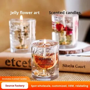 Bougie parfumée artisanale écologique en cire de soja à base de gelée de fleurs réelles, aromathérapie, huile essentielle, encens, cylindrique, Saint-Valentin - Product Image 2