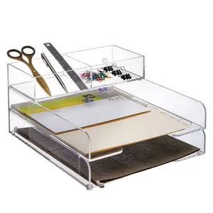 3 Tier Clear Acrylic Desk Organizer Brief ablage Stapelbare Acryl-Papier fächer Klares Papier fach Desktop-Datei Buch regal