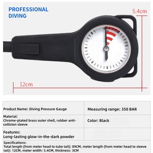 Manomètre de pression submersible SPG 350BAR, manomètre à console unique avec tuyau haute pression lumineux pour bouteille de plongée - Product Image 4