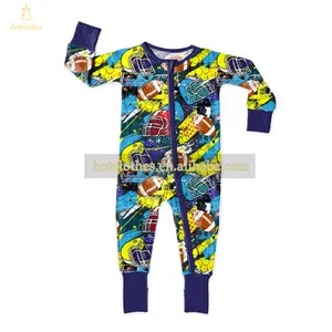 Custom Rugby Football Print Zipper Organic Bamboo Baby Clothes