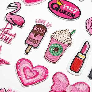 Large Collection Embroidered Iron on pink Crown <b>Camera</b> Lip Milk Drink Flower Flamingo Patch for Clothing Hat <b>Bag</b> Decoration - Product Image 3