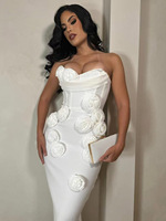 Robe Longue de Soirée Bandeau Haut de Gamme pour Femme, Motif Fleurs 3D Français, Robe de Mariée Blanche – Vêtements Féminins de Grande Qualité pour Boutiques