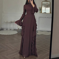 Vestido Maxi Tejido de Otoño 2026 para Mujer, con Logotipo Personalizado, Formal, Elegante, Vintage, Casual, Cuello Redondo, Corte en A, Color Sólido en Contraste, para Club, Día, Ligero