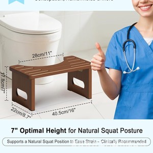 Wooden Bathroom Toilet <b>Stool</b> 7 Inch Height Natural Squat <b>Posture</b> Support Solid Wood Brown Color - Product Image 1