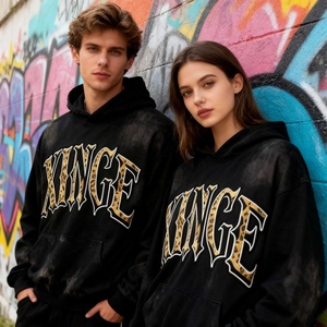 Nouveau Hoodie Homme Personnalisé Printemps 2026 Léger avec Broderie et Imprimé Lettres Patchwork, Coupe Oversize Boxy, Effet Délavé et Vieilli - Product Image 2