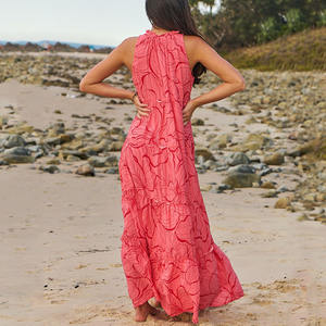 2026年工場ハワイアンプリント多層Vネックドローストリングホルターネックカジュアルドレスカスタムソフトレーヨンサマードレス - Product Image 3