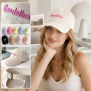 Gorra de papá de sarga de 6 paneles, estilo vintage, lavada y desgastada, color pastel macaron, con bordado de letras 3D <span class=keywords><strong>Goodvibes</strong></span> y visera deshilachada, ajustable - Product Image 2