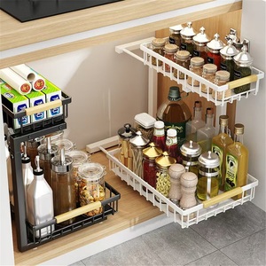 Modern Standing Stainless Steel Sink Cabinet Floor-to-Ceiling Adjustable Drain Slide-<b>Out</b> <b>Pull</b> <b>Basket</b> Waterproof Multifunction - Product Image 6