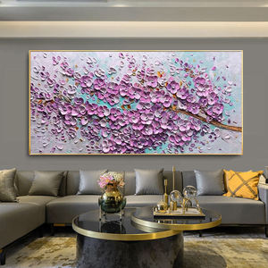 Grande <span class=keywords><strong>peinture</strong></span> à l'huile abstraite violette vive avec <span class=keywords><strong>couteau</strong></span> à haute texture <span class=keywords><strong>fleurs</strong></span> peintes art mural art abstrait de haute qualité - Product Image 2