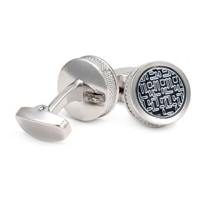 Mancuernillas de Estilo Francés para Hombre, Nuevo Artículo en Existencia, Camisa Circular Azul a Rayas Plateadas en Existencia, Accesorios - Product Image 2