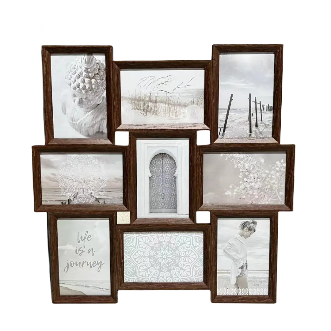 Walnut color modern 9pcs gallery display collage photo frame photos organizer wall decor
