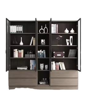 New Arrival Living Room <b>File</b> <b>Cabinet</b> Tempered Glass Door Modern Book Shelf Wooden Bookcase With Drawer - Product Image 3