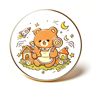 <b>Cute</b> <b>Bear</b> Enamel Coin Pin Round Metal Craft Embroidery Floss Patch for Bag Backpack Gift - Product Image 3