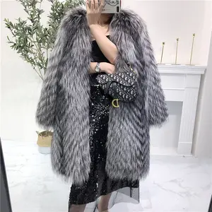 Abrigo de piel de zorro para mujer, moda de pelo de visón de longitud media sobre la rodilla, novedad de invierno 2022