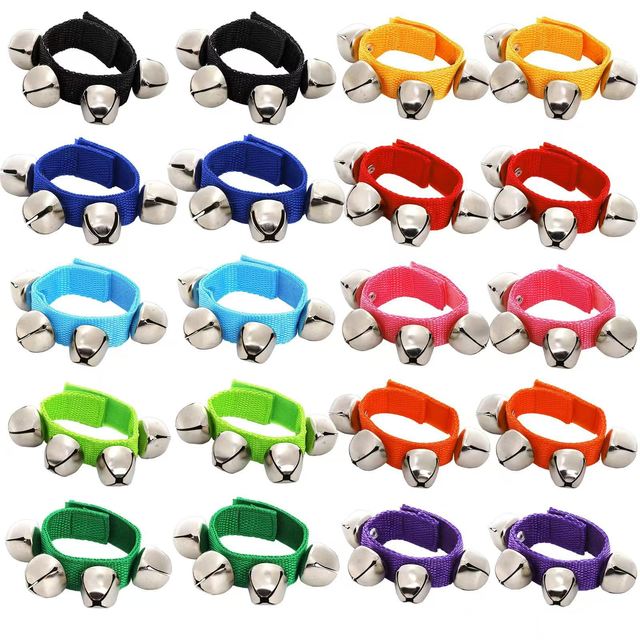 Factory Wholesale Nylon Wrist Bell Bracelet With 4 Bells Multi Color Orff Instrument Children Rhythm Shaker Dance Performance