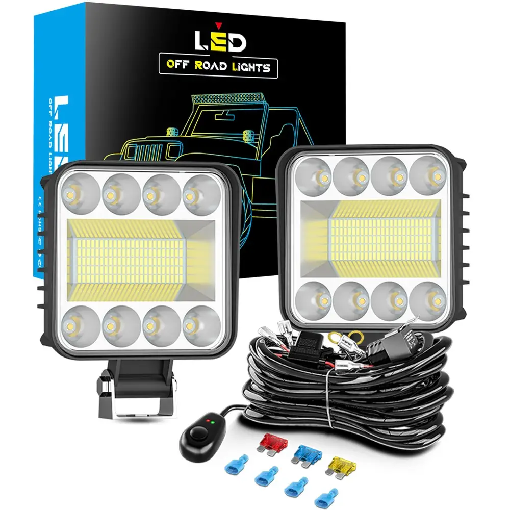 DXZ 2Pcs LED Pods Cablagem Kit 4 Polegada Spot Inundação Combo Feixe LED Luzes de Trabalho Nevoeiro Condução Bumper Luz ATV Truck Boat