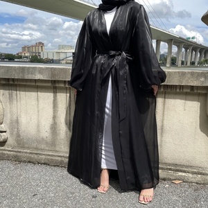 1941# Latest Design Summer <b>Abaya</b> Shiny Silk 6 Colors Elastic Lantern Sleeves With Lining Elegant Versatile Cardigan - Product Image 3