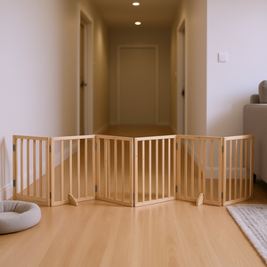 Barrière pliable pour chien en bois de peuplier à 6 panneaux avec porte, 118,1 pouces, pour encadrement des animaux domestiques, utilisation intérieure - Product Image 2