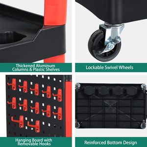 Carro de detalles automáticos con ruedas, carro de detalles rodante de 3 niveles con cubo colgante de ganchos largos, carro organizador de lavado de autos - Product Image 5