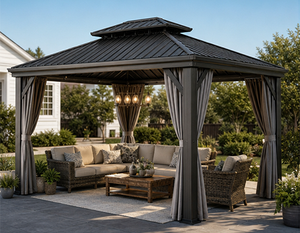 Gazebo à toit rigide en aluminium gris foncé, vente en gros directe d'usine, double toit, imperméable, coupe-vent, protection UV pour jardin extérieur - Product Image 1