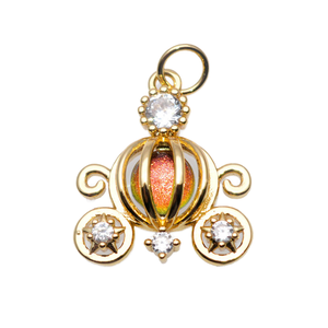 Vente directe usine Nouveau design Classique Accessoires en laiton plaqué or 18K avec sertissage opale, breloques émail Cœur noir, Appareil photo, Citrouille, Carrosse - Product Image 1