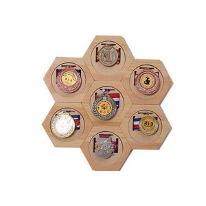 Wholesale DIY Bamboo Honeycomb Combination Wooden Gold Medal Stand <b>Display</b> Rack Hexagonal <b>Wall</b>-mounted Medal Decoration Storage - Product Image 3