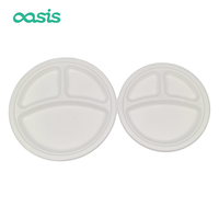 Assiette personnalisable en bagasse de canne à sucre de 9 pouces, 3 compartiments, résistante à la graisse et à l'eau, écologique, biodégradable et compostable 90