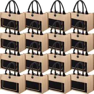 2024 100%Jute bag Fabric Brand New Reusable Grocery Bags Handle Jute Portable Packaging Jute Storge Basket