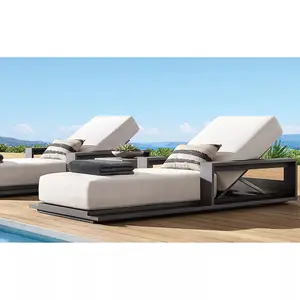 Hotel muebles de exterior patio estilo moderno aluminio chaise lounge metal negro tumbona nuevas llegadas junto a la piscina playa tumbona