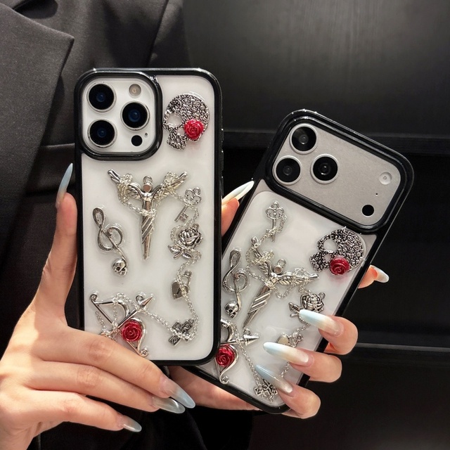 Drip Glue Skull Rose Ins Style Phone Case Premium Creative Protective Cover for iPhone 17 Series 15 Pro