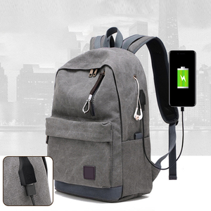 Hot Sell Solid Color, Canvas Rucksack <b>Laptop</b> <b>Backpack</b> College Middle School Bag Outdoor Leisure Travel <b>Backpack</b> With USB/ - Product Image 2