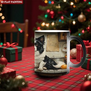 Tasse magique en céramique à changement de couleur thermique 11oz, design artistique de cuisine chien noir givré - Product Image 2