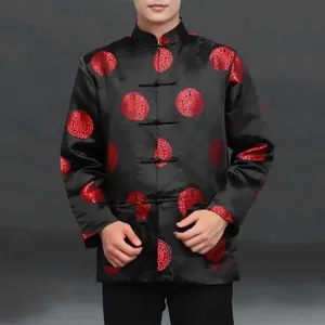 <strong>Men</strong> Tang Suit <strong>Jacket</strong> Chinese Style Stand Collar Shirt Red Single Breasted Printed <strong>Festive</strong> Long Sleeve New Year <strong>Jacket</strong> - Product Image 2