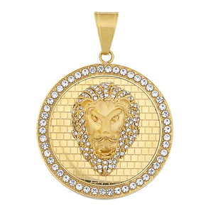 Collier pendentif médaillon lion en acier inoxydable pour homme, avec cristaux, style « Iced Out », colliers Lion Roi, personnalisable en usine - Product Image 4