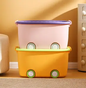 Boîte à jouets pour enfants mignon organisateur de rangement avec couvercle bac de rangement de jouets en plastique empilable coffre à jouets coloré avec roues pour salle de jeux