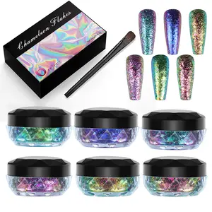 Chameleon Flakes, 6 Color Intense Chameleon Pigment Powder for Resin Crafts/Tumblers, Chrome Colorshift Powder Pigment for Nail