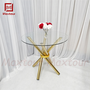 Đồ Nội Thất Đám Cưới Màu Vàng Phong Cách Hiện Đại Đơn Giản Đế Bằng Thép Không Gỉ Chắc Chắn Và Bàn Ăn Bằng Kính Trong Suốt - Product Image 2