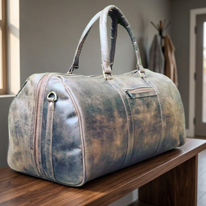 Vintage Genuine Leather Zipper Unisex Duffle <b>Bag</b> 36-55L Lightweight Durable Large Capacity Portable Practical Multipurpose Gym - Product Image 1