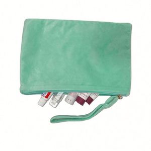 Wholesale Eco Blank <b>Plain</b> Customized Printed Logo Portable Green Reusable Travel Velvet Cosmetic Makeup Bag for Women - Product Image 3