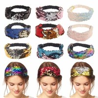 Serre-tête réversible sirène à sequins, doux et élastique, style mignon, 10 couleurs, toutes saisons, pour maquillage, spa, lavage du visage, fête, cosplay pour filles