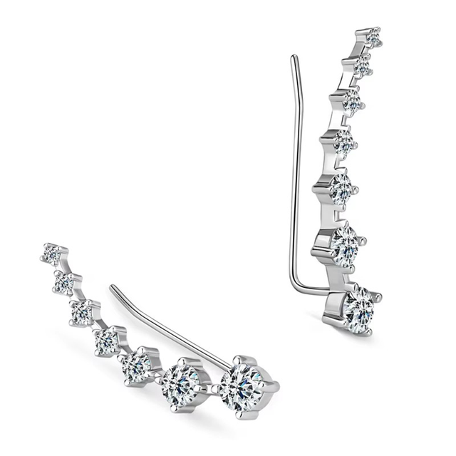 Pass Diamond Tester VVS D Color 7 Stone Moissanite Ear Climber Earrings GRA Certified 925 Sterling Silver Women Crawler Earrings