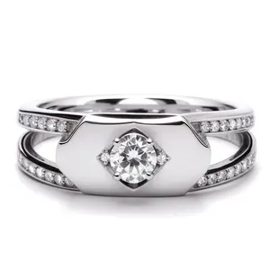 Men's Exquisite Sterling Silver 925 Rhodium Plated Rose Gold And Platinum Prong Setting For Wedding And Party