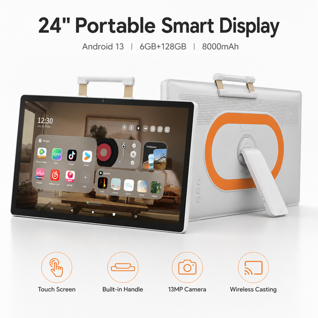 24 Inch Android 13 Tablet Mobile Portable TV 6G+128G Multi-media Player for Touch Screen White Color Large Memory
