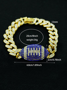 Bracelet pendentif ballon de rugby pour homme plaqué or NL3010 avec chaîne à maillons en alliage et strass, collier ras du cou style rappeur, <span class=keywords><strong>pierre</strong></span> diamantée, style religieux - Product Image 6