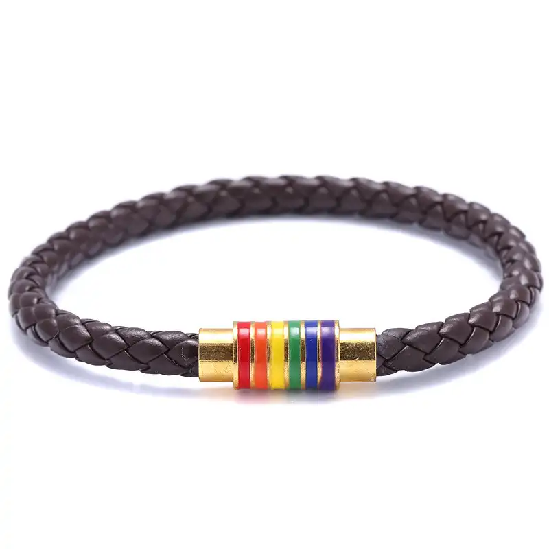 Bracelet Gay tressé en cuir pour lesbiennes, bijoux d'amitié magnétique, cadeau R0918