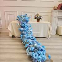 Cascade de roses artificielles série bleue, arrangement floral pour table, décoration de scène de banquet de mariage, chemin de table fleuri